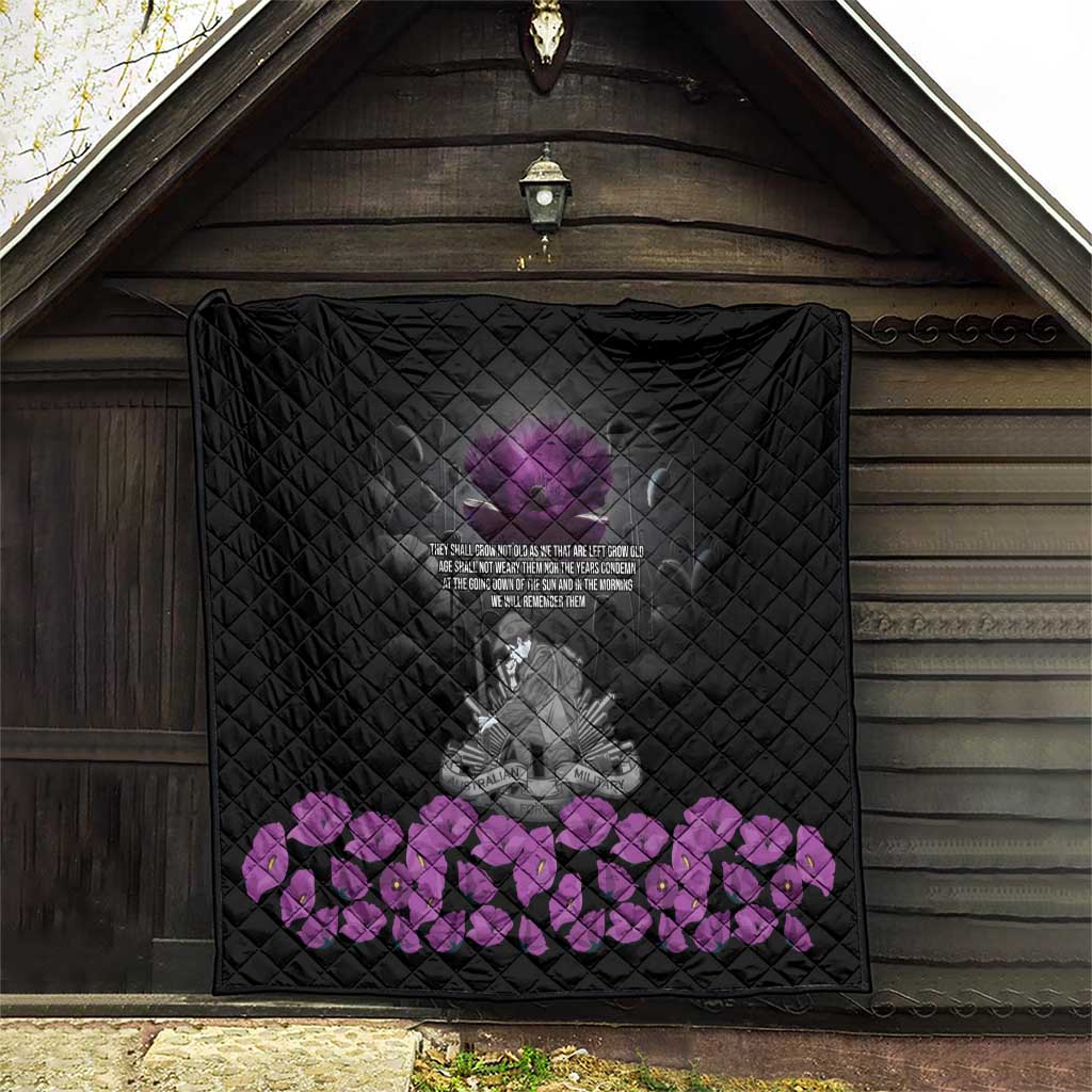 ANZAC Day Remembrance Quilt Purple Poppy We Will Remember Them