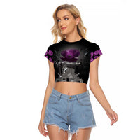 ANZAC Day Remembrance Raglan Cropped T Shirt Purple Poppy We Will Remember Them
