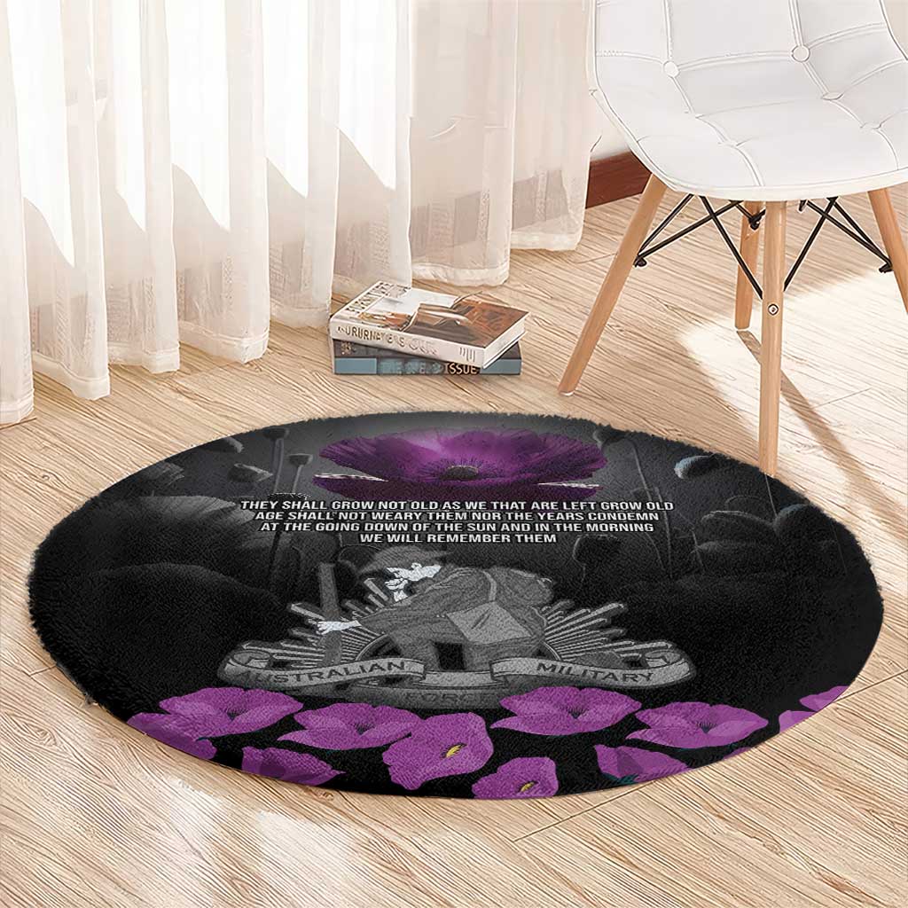 ANZAC Day Remembrance Round Carpet Purple Poppy We Will Remember Them