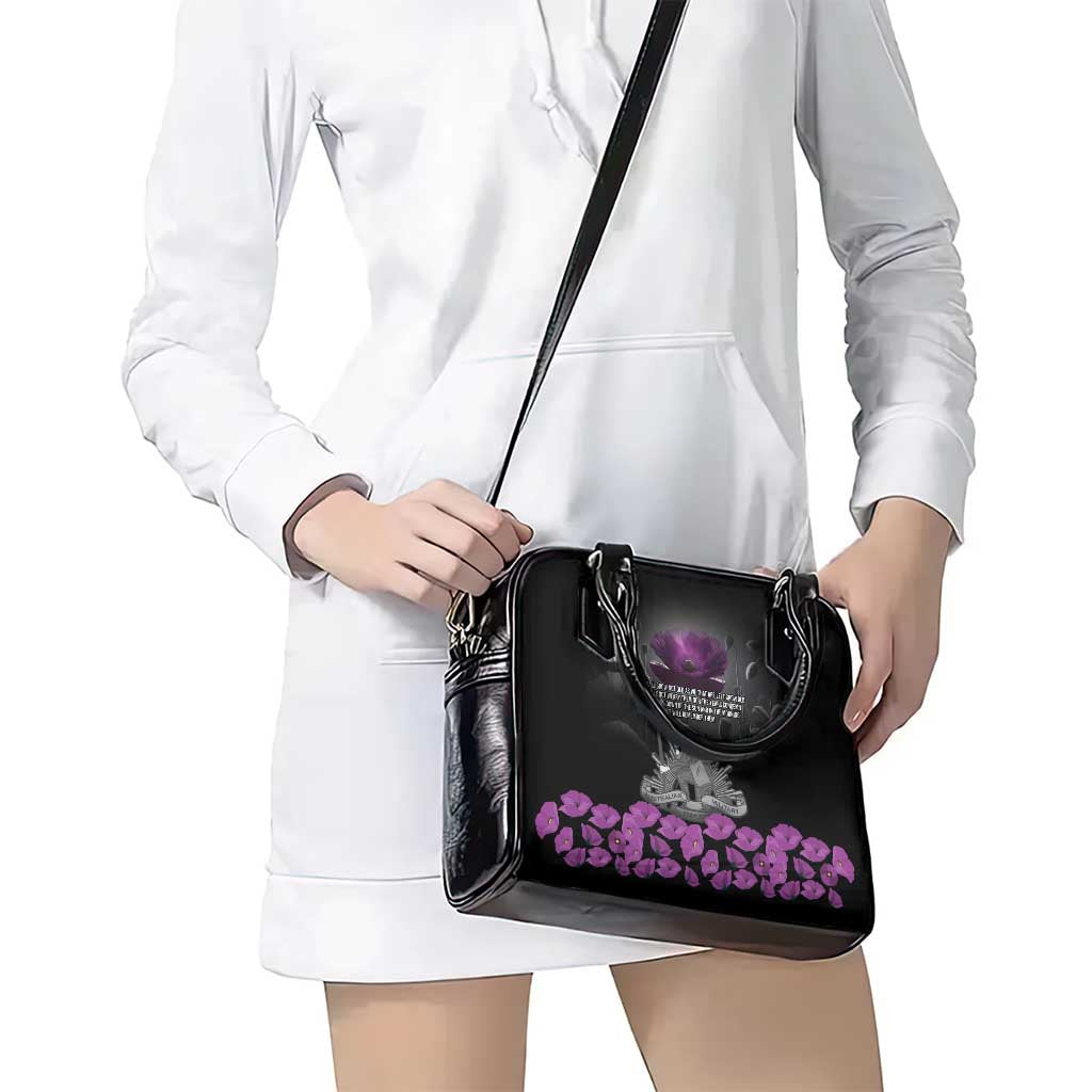 ANZAC Day Remembrance Shoulder Handbag Purple Poppy We Will Remember Them