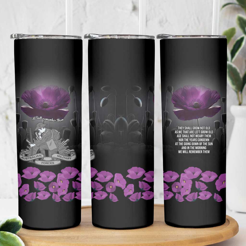 ANZAC Day Remembrance Skinny Tumbler Purple Poppy We Will Remember Them LT9 - Polynesian Pride