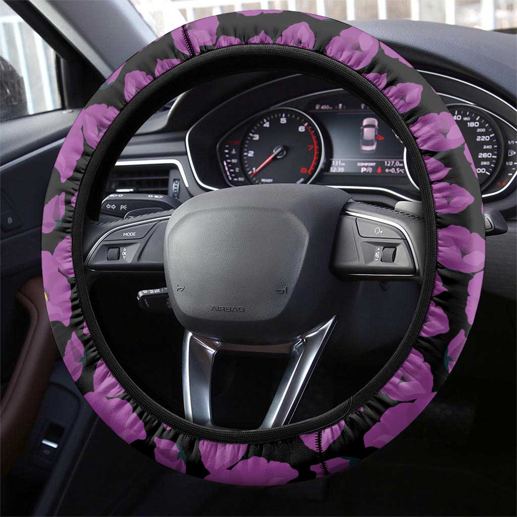 ANZAC Day Remembrance Steering Wheel Cover Purple Poppy We Will Remember Them LT9 - Polynesian Pride