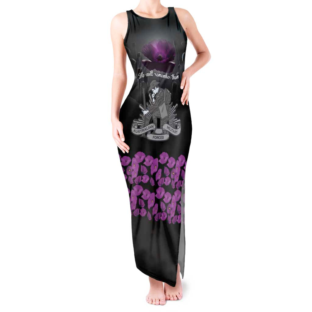 ANZAC Day Remembrance Tank Maxi Dress Purple Poppy We Will Remember Them