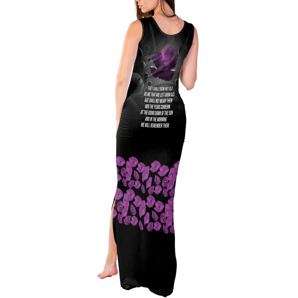 ANZAC Day Remembrance Tank Maxi Dress Purple Poppy We Will Remember Them