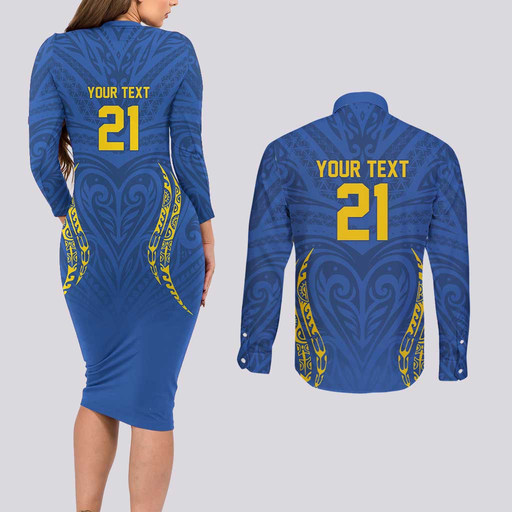 Custom Oceania Football Solomon Kings Couples Matching Long Sleeve Bodycon Dress and Long Sleeve Button Shirt Polynesian Tribal Pattern LT9 - Polynesian Pride