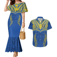 Custom Oceania Football Solomon Kings Couples Matching Mermaid Dress and Hawaiian Shirt Polynesian Tribal Pattern LT9 Blue - Polynesian Pride