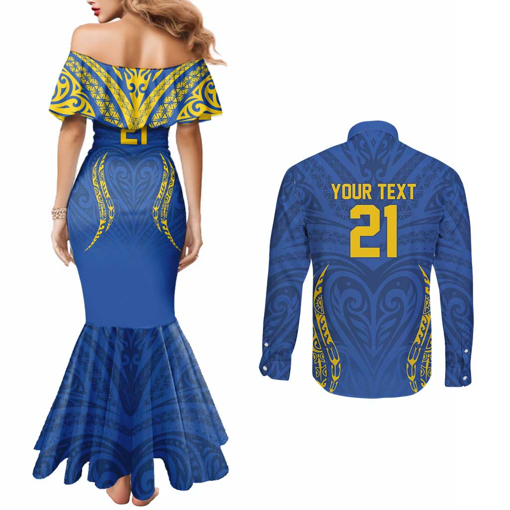 Custom Oceania Football Solomon Kings Couples Matching Mermaid Dress and Long Sleeve Button Shirt Polynesian Tribal Pattern LT9 - Polynesian Pride