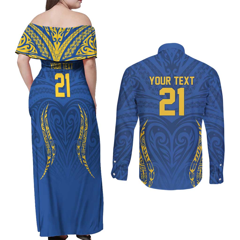 Custom Oceania Football Solomon Kings Couples Matching Off Shoulder Maxi Dress and Long Sleeve Button Shirt Polynesian Tribal Pattern LT9 - Polynesian Pride