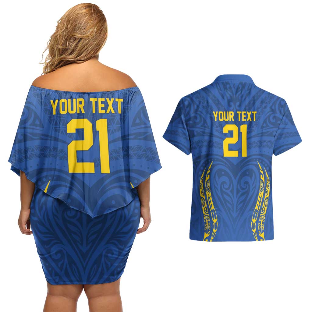 Custom Oceania Football Solomon Kings Couples Matching Off Shoulder Short Dress and Hawaiian Shirt Polynesian Tribal Pattern LT9 - Polynesian Pride