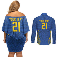 Custom Oceania Football Solomon Kings Couples Matching Off Shoulder Short Dress and Long Sleeve Button Shirt Polynesian Tribal Pattern LT9 - Polynesian Pride