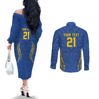 Custom Oceania Football Solomon Kings Couples Matching Off The Shoulder Long Sleeve Dress and Long Sleeve Button Shirt Polynesian Tribal Pattern LT9 - Polynesian Pride