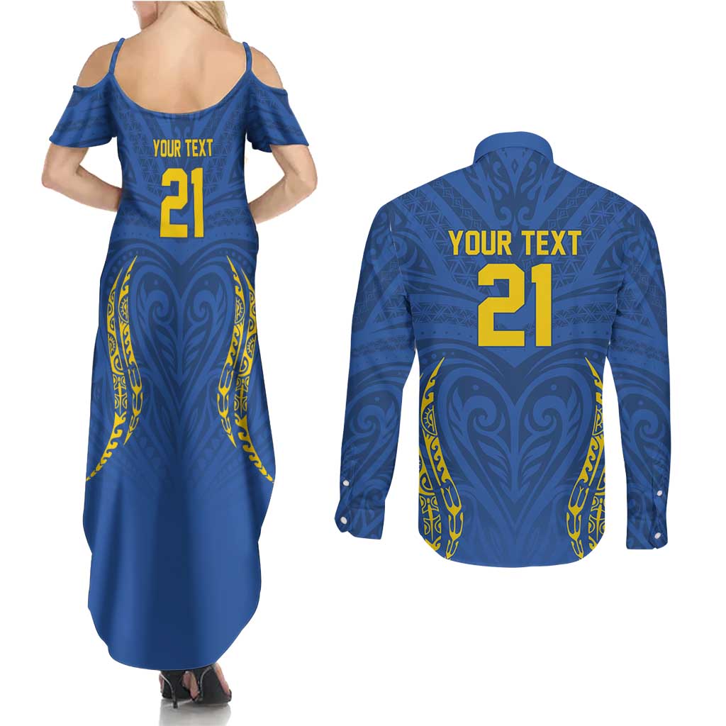 Custom Oceania Football Solomon Kings Couples Matching Summer Maxi Dress and Long Sleeve Button Shirt Polynesian Tribal Pattern LT9 - Polynesian Pride