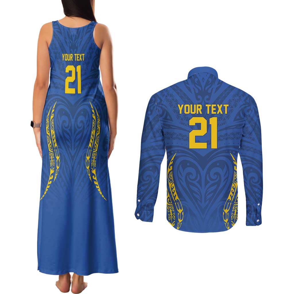 Custom Oceania Football Solomon Kings Couples Matching Tank Maxi Dress and Long Sleeve Button Shirt Polynesian Tribal Pattern LT9 - Polynesian Pride