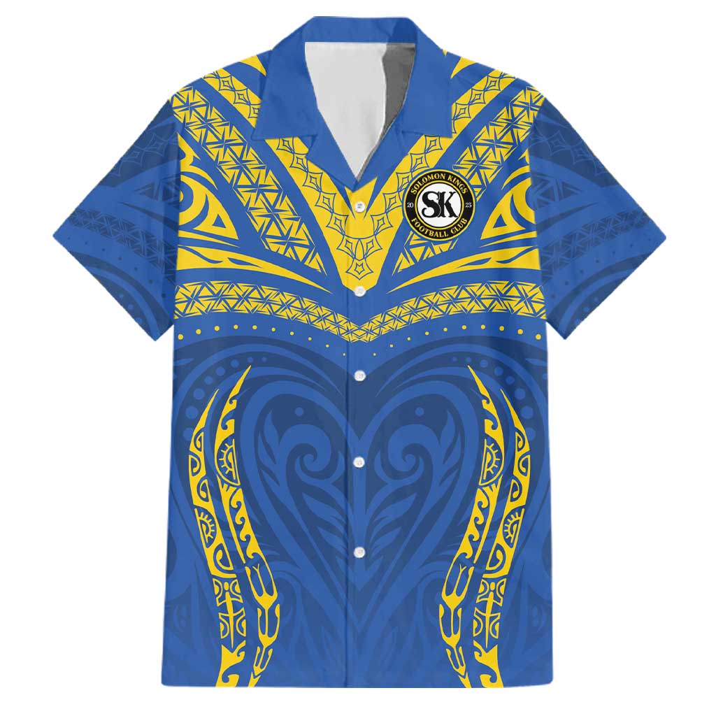 Custom Oceania Football Solomon Kings Family Matching Mermaid Dress and Hawaiian Shirt Polynesian Tribal Pattern LT9 Dad's Shirt - Short Sleeve Blue - Polynesian Pride
