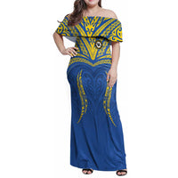 Custom Oceania Football Solomon Kings Family Matching Off Shoulder Maxi Dress and Hawaiian Shirt Polynesian Tribal Pattern LT9 Mom's Dress Blue - Polynesian Pride