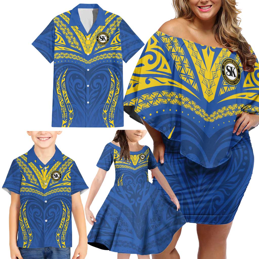 Custom Oceania Football Solomon Kings Family Matching Off Shoulder Short Dress and Hawaiian Shirt Polynesian Tribal Pattern LT9 - Polynesian Pride