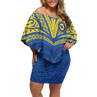 Custom Oceania Football Solomon Kings Family Matching Off Shoulder Short Dress and Hawaiian Shirt Polynesian Tribal Pattern LT9 Mom's Dress Blue - Polynesian Pride