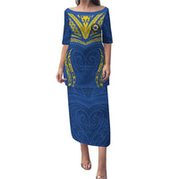 Custom Oceania Football Solomon Kings Family Matching Puletasi and Hawaiian Shirt Polynesian Tribal Pattern LT9 Mom's Dress Blue - Polynesian Pride