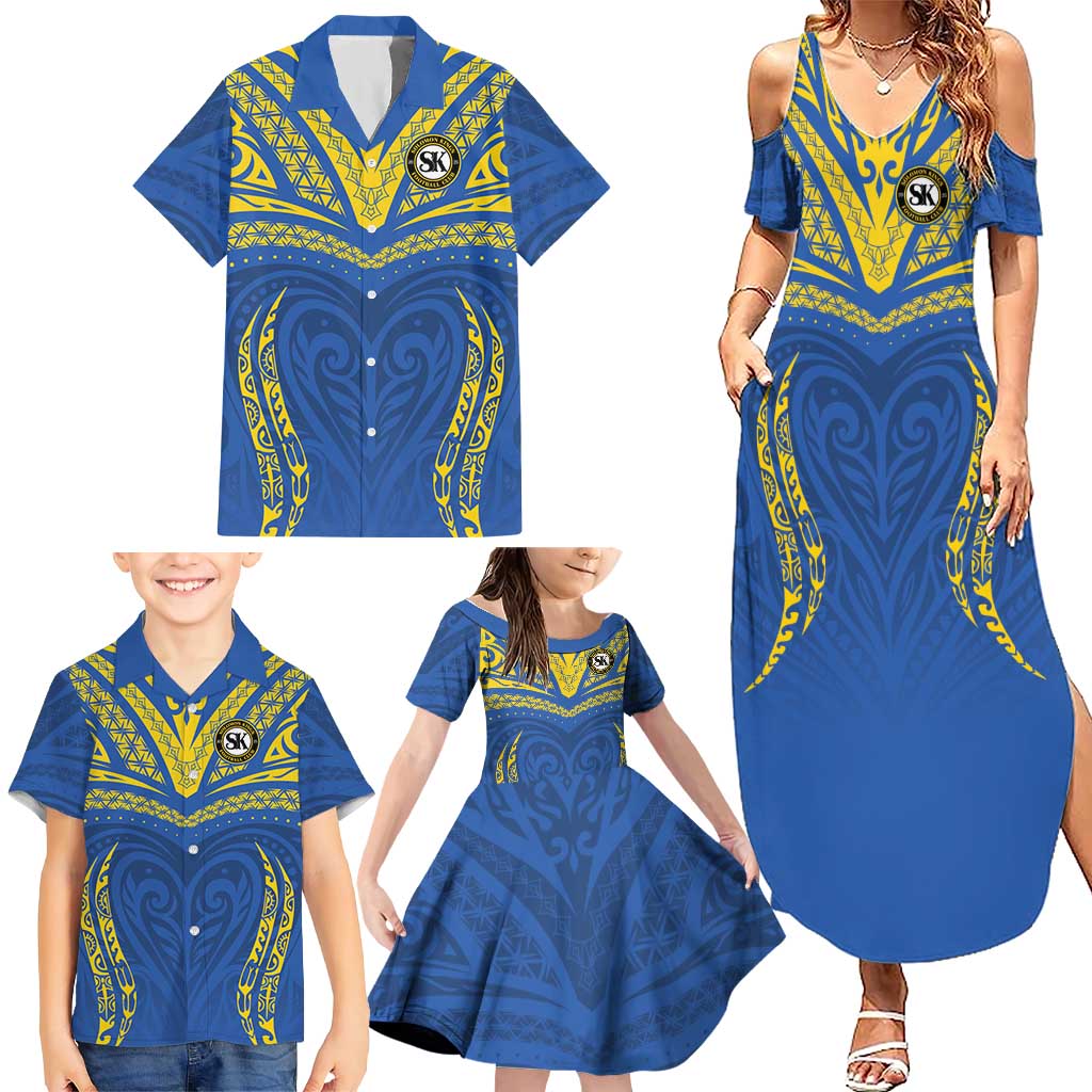 Custom Oceania Football Solomon Kings Family Matching Summer Maxi Dress and Hawaiian Shirt Polynesian Tribal Pattern