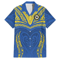 Custom Oceania Football Solomon Kings Family Matching Tank Maxi Dress and Hawaiian Shirt Polynesian Tribal Pattern LT9 Dad's Shirt - Short Sleeve Blue - Polynesian Pride
