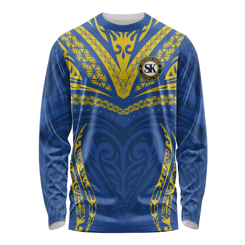 Custom Oceania Football Solomon Kings Long Sleeve Shirt Polynesian Tribal Pattern