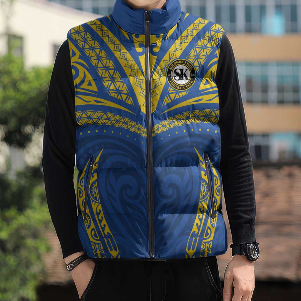 Custom Oceania Football Solomon Kings Sleeveless Puffer Jacket Polynesian Tribal Pattern