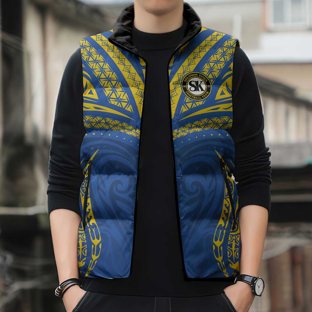 Custom Oceania Football Solomon Kings Sleeveless Puffer Jacket Polynesian Tribal Pattern
