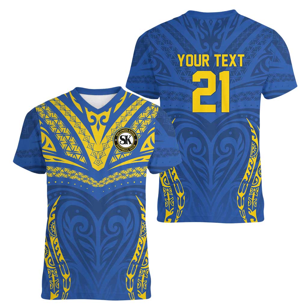 Custom Oceania Football Solomon Kings Women V-Neck T-Shirt Polynesian Tribal Pattern LT9 - Polynesian Pride