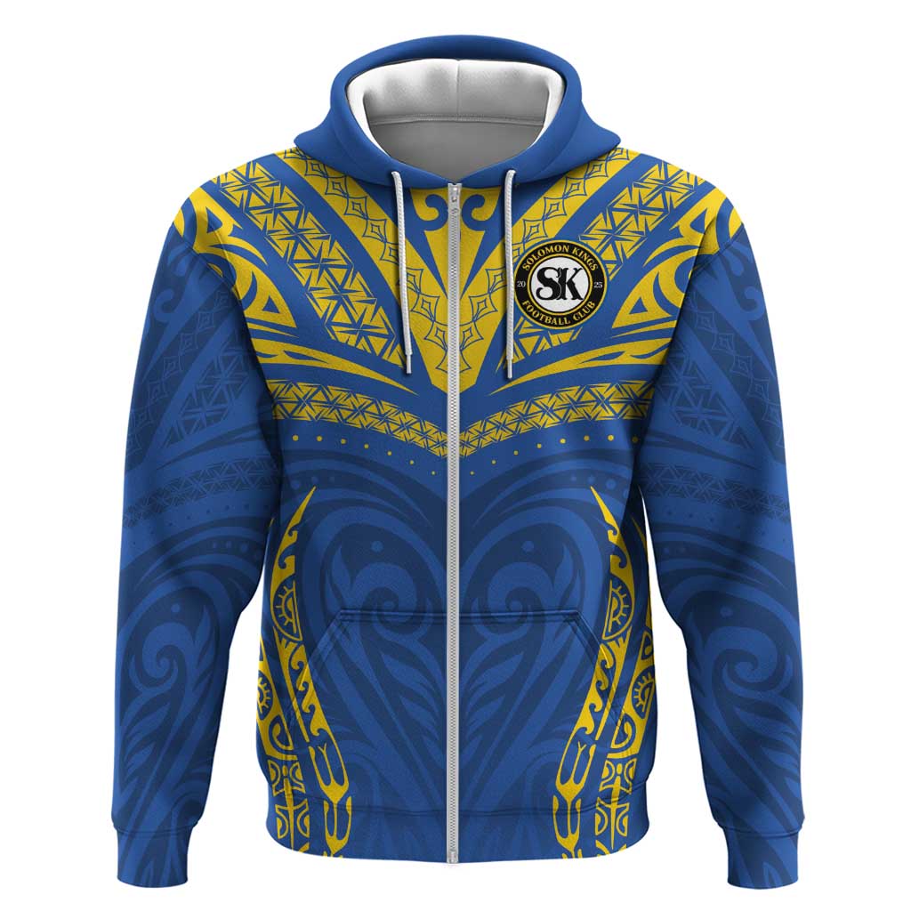 Custom Oceania Football Solomon Kings Zip Hoodie Polynesian Tribal Pattern