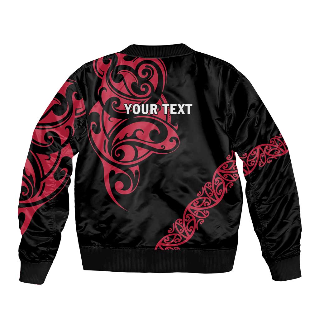 All Black Maori Tribal Tattoo Personalised Bomber Jacket Classic Red Polynesian Style - Polynesian Pride