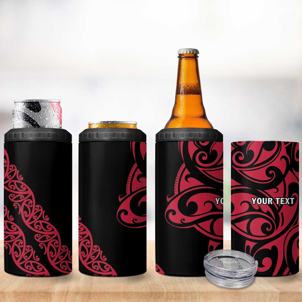 All Black Maori Tribal Tattoo Personalised 4 in 1 Can Cooler Tumbler Classic Red Polynesian Style LT9 - Polynesian Pride