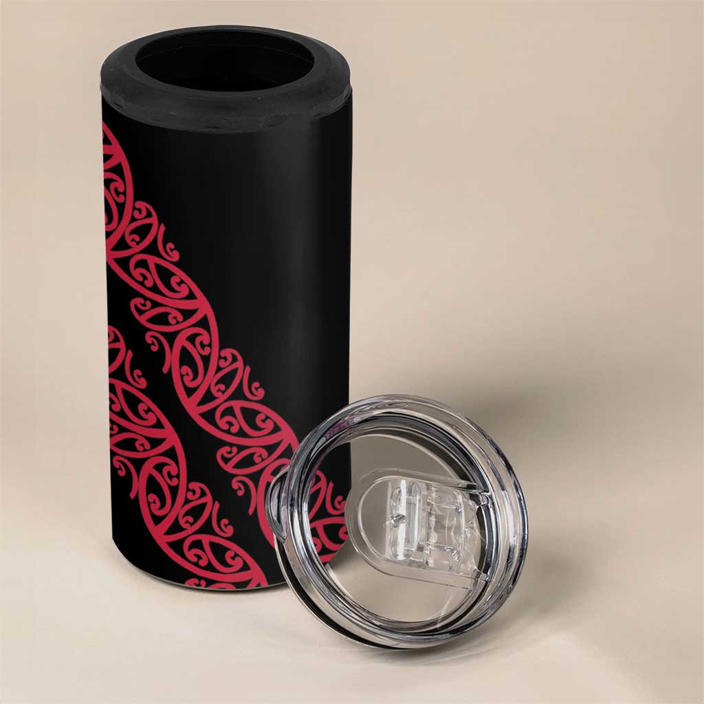 All Black Maori Tribal Tattoo Personalised 4 in 1 Can Cooler Tumbler Classic Red Polynesian Style LT9 - Polynesian Pride