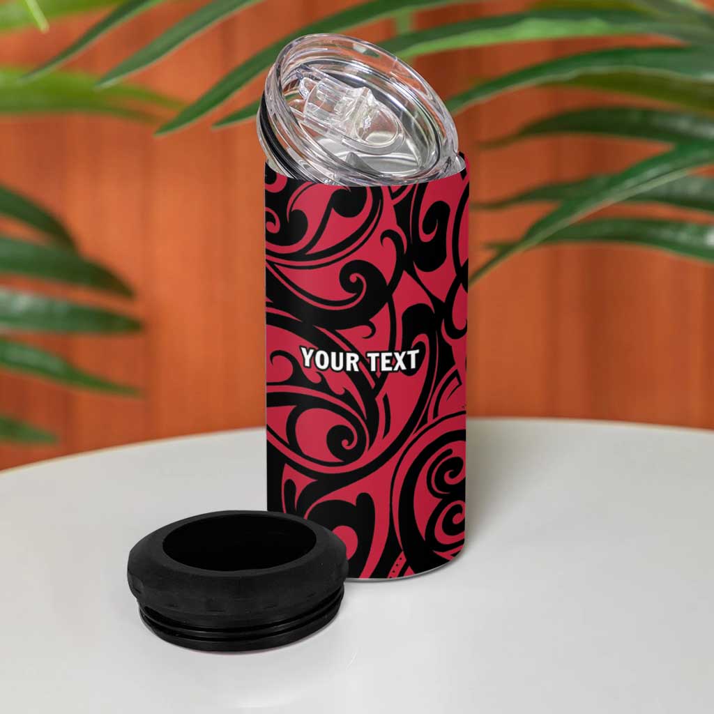 All Black Maori Tribal Tattoo Personalised 4 in 1 Can Cooler Tumbler Classic Red Polynesian Style LT9 - Polynesian Pride