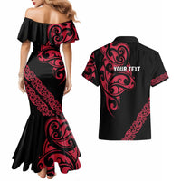 All Black Maori Tribal Tattoo Personalised Couples Matching Mermaid Dress and Hawaiian Shirt Classic Red Polynesian Style LT9 - Polynesian Pride