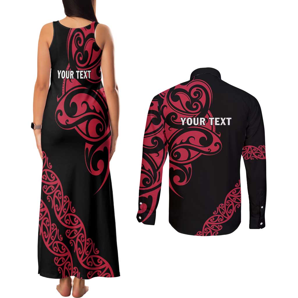 All Black Maori Tribal Tattoo Personalised Couples Matching Tank Maxi Dress and Long Sleeve Button Shirt Classic Red Polynesian Style LT9 - Polynesian Pride