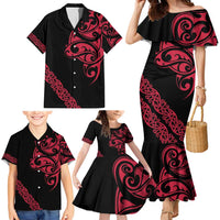 All Black Maori Tribal Tattoo Personalised Family Matching Mermaid Dress and Hawaiian Shirt Classic Red Polynesian Style LT9 - Polynesian Pride
