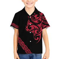 All Black Maori Tribal Tattoo Personalised Family Matching Off Shoulder Short Dress and Hawaiian Shirt Classic Red Polynesian Style LT9 Son's Shirt Red - Polynesian Pride
