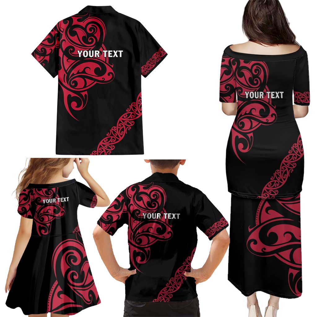 All Black Maori Tribal Tattoo Personalised Family Matching Puletasi and Hawaiian Shirt Classic Red Polynesian Style LT9 - Polynesian Pride