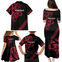 All Black Maori Tribal Tattoo Personalised Family Matching Puletasi and Hawaiian Shirt Classic Red Polynesian Style LT9 - Polynesian Pride