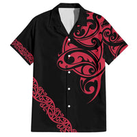 All Black Maori Tribal Tattoo Personalised Family Matching Puletasi and Hawaiian Shirt Classic Red Polynesian Style LT9 Dad's Shirt - Short Sleeve Red - Polynesian Pride