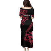 All Black Maori Tribal Tattoo Personalised Family Matching Puletasi and Hawaiian Shirt Classic Red Polynesian Style LT9 - Polynesian Pride