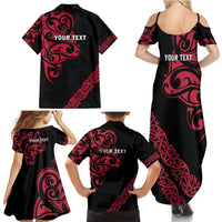 All Black Maori Tribal Tattoo Personalised Family Matching Summer Maxi Dress and Hawaiian Shirt Classic Red Polynesian Style LT9 - Polynesian Pride