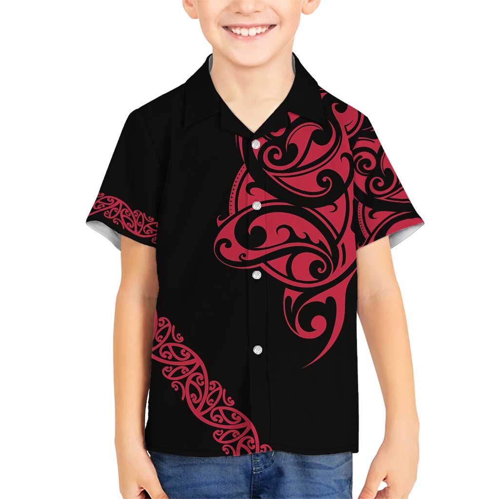 All Black Maori Tribal Tattoo Personalised Family Matching Summer Maxi Dress and Hawaiian Shirt Classic Red Polynesian Style LT9 Son's Shirt Red - Polynesian Pride