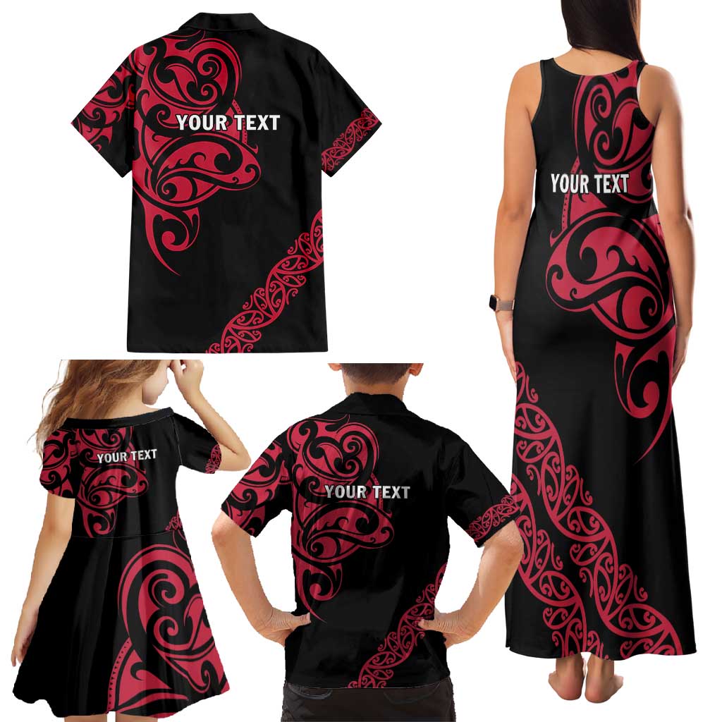 All Black Maori Tribal Tattoo Personalised Family Matching Tank Maxi Dress and Hawaiian Shirt Classic Red Polynesian Style LT9 - Polynesian Pride