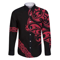 All Black Maori Tribal Tattoo Personalised Family Matching Tank Maxi Dress and Hawaiian Shirt Classic Red Polynesian Style LT9 Dad's Shirt - Long Sleeve Red - Polynesian Pride