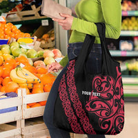 All Black Maori Tribal Tattoo Personalised Grocery Bag Classic Red Polynesian Style - Polynesian Pride