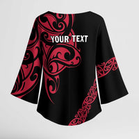 All Black Maori Tribal Tattoo Personalised Kimono Sleeve Blouse Classic Red Polynesian Style - Polynesian Pride