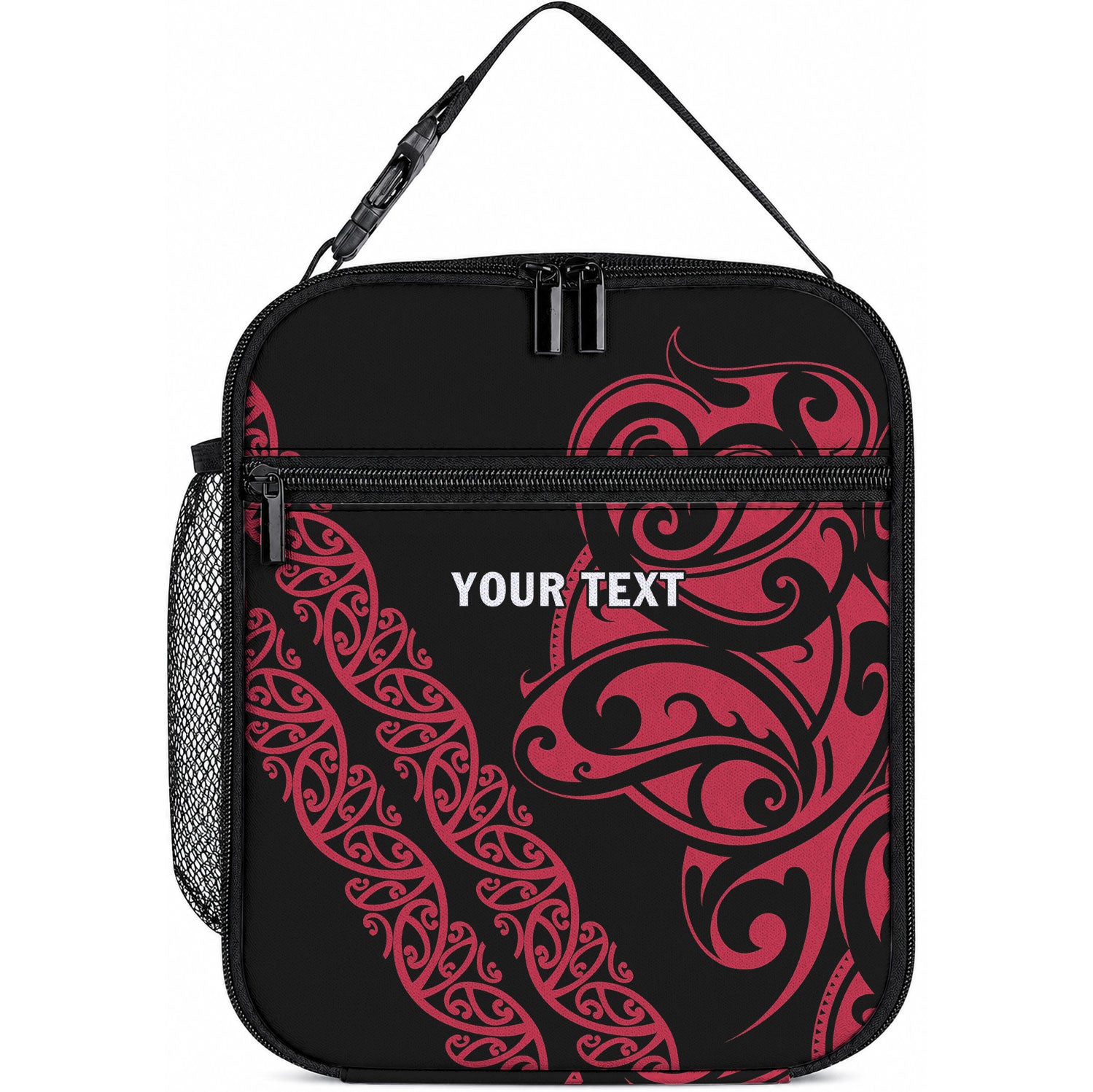 All Black Maori Tribal Tattoo Personalised Lunch Bag Classic Red Polynesian Style LT9 10.2 × 8.3 × 4.3 inch Red - Polynesian Pride