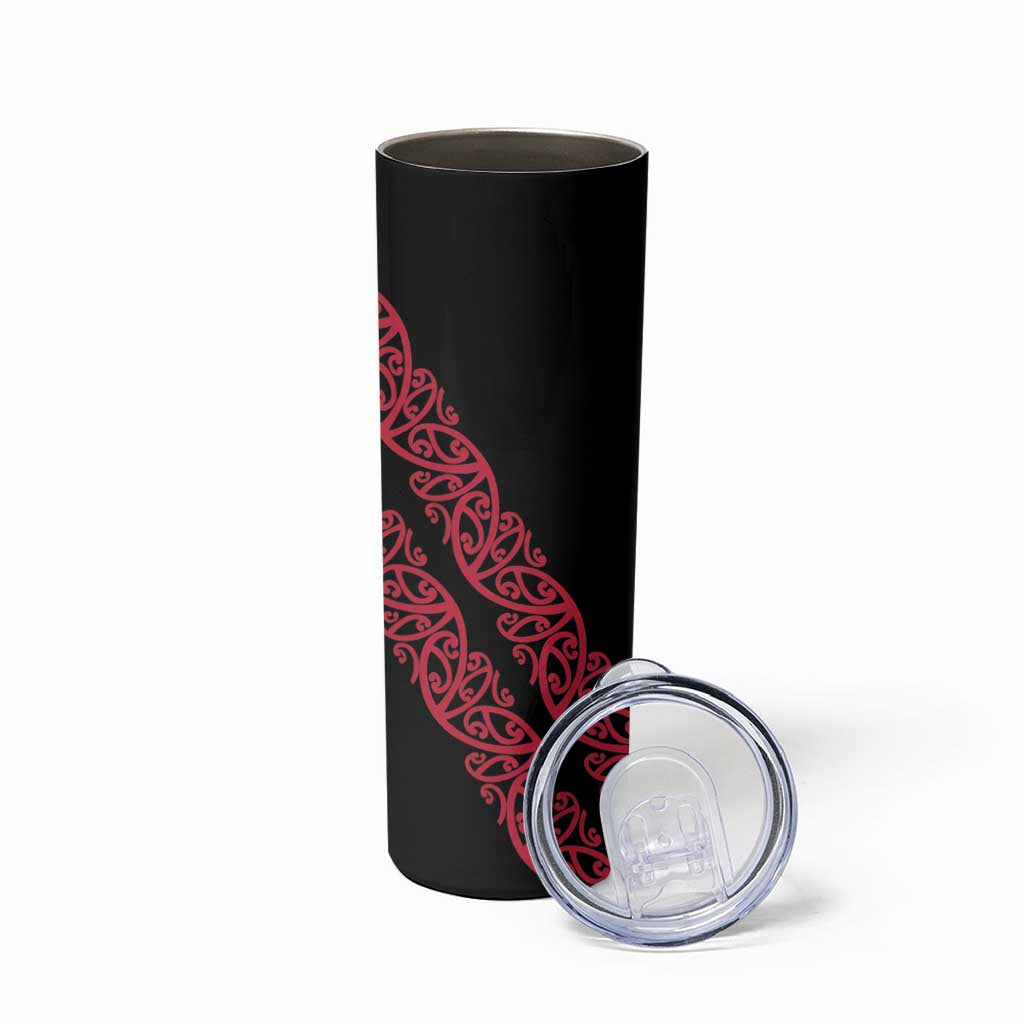 All Black Maori Tribal Tattoo Personalised Skinny Tumbler Classic Red Polynesian Style LT9 - Polynesian Pride