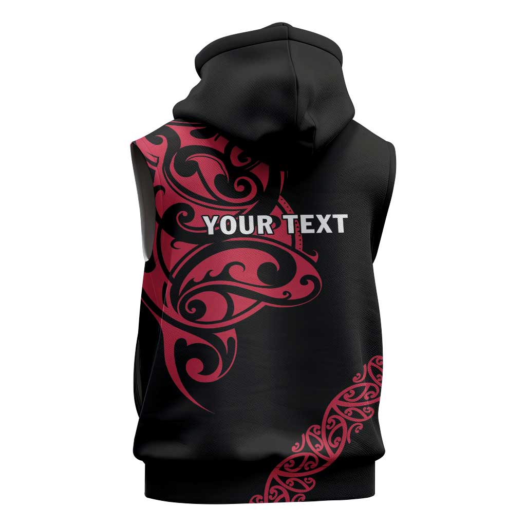 All Black Maori Tribal Tattoo Personalised Sleeveless Zip Hoodie Classic Red Polynesian Style LT9